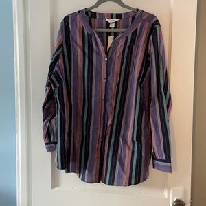 cj banks Long Sleeve Button Up Striped Blouse NWT